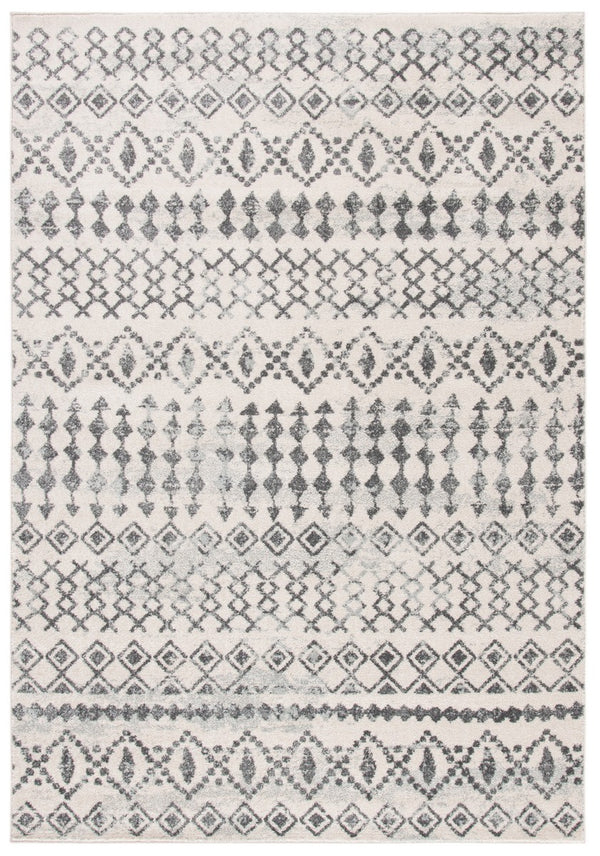 Tulum 240 Bohemian Power Loomed Polypropylene Pile Rug Ivory / Grey