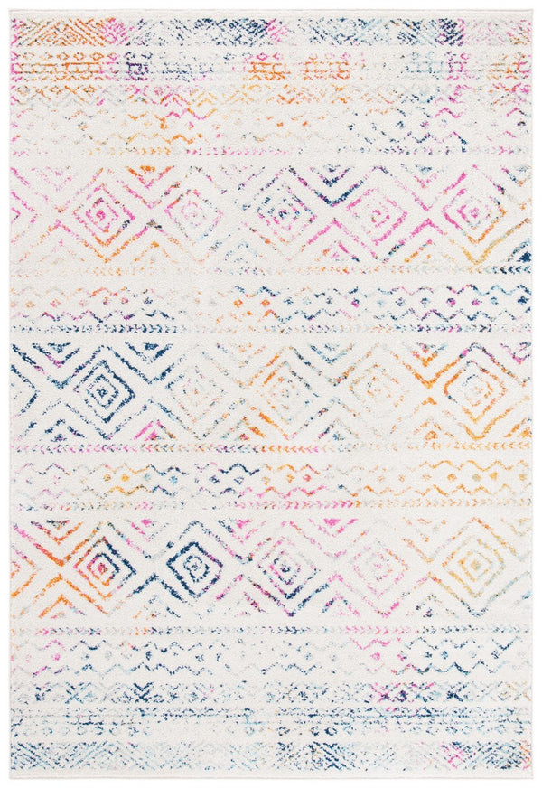 Tulum 267 Bohemian Power Loomed Polypropylene Pile Rug Ivory / Fuchsia