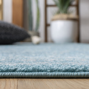 Tulum 267 Bohemian Power Loomed Polypropylene Pile Rug Turquoise / Ivory