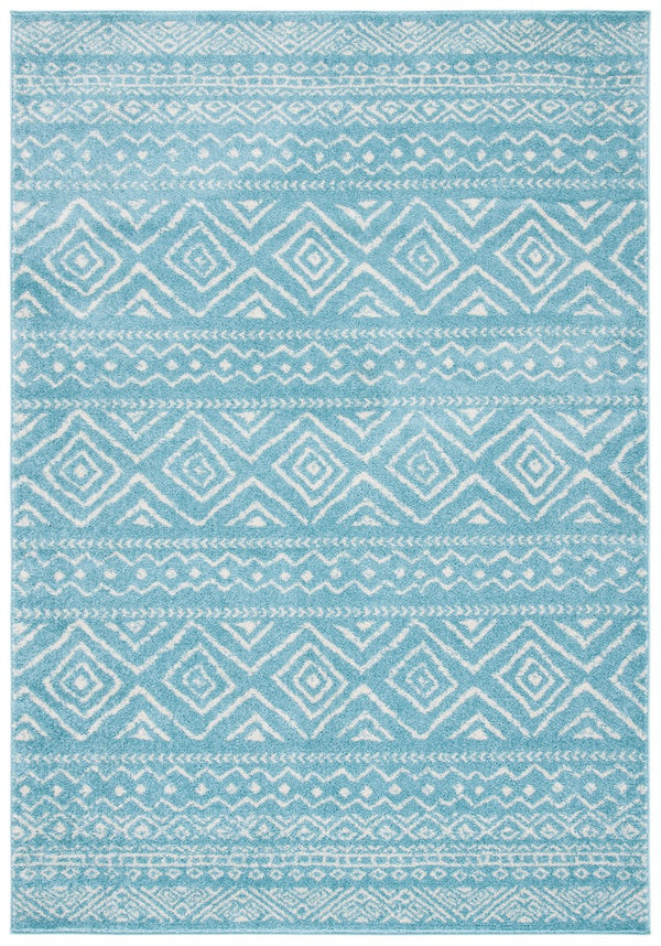 Tulum 267 Bohemian Power Loomed Polypropylene Pile Rug Turquoise / Ivory