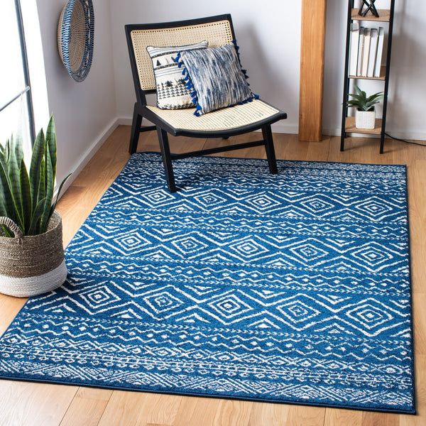 Tulum 267 Bohemian Power Loomed Polypropylene Pile Rug Navy / Ivory
