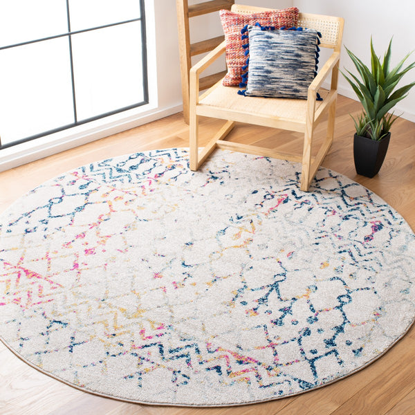Tulum 270 Bohemian Power Loomed Polypropylene Pile Rug Ivory / Blue