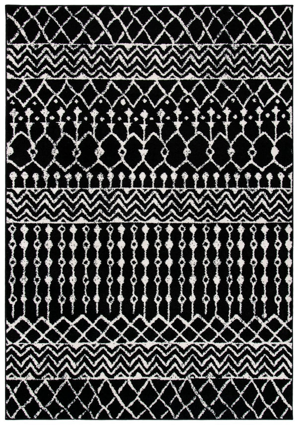 Tulum 270 Bohemian Power Loomed Polypropylene Pile Rug Black / Ivory