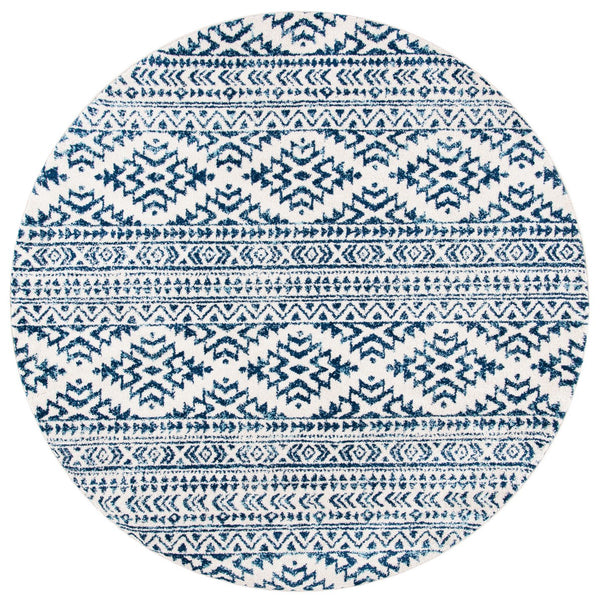 Tulum 272 Bohemian Power Loomed Polypropylene Pile Rug Ivory / Navy