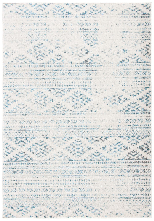 Tulum 272 Bohemian Power Loomed Polypropylene Pile Rug Ivory / Turquoise