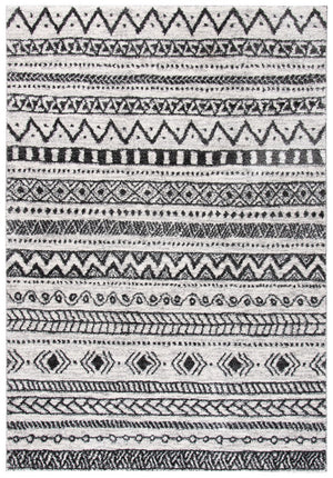 Tunisia 735 Bohemian Power Loomed 100 % Polyproplene Pile Rug Ivory / Black