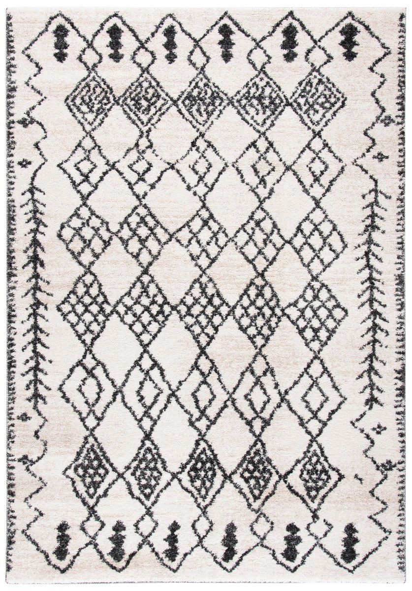 Tunisia 736 Bohemian Power Loomed 100 % Polyproplene Pile Rug Ivory / Black