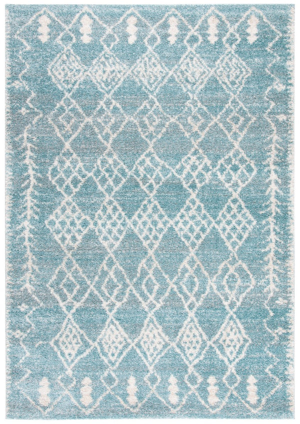Tunisia 736 Bohemian Power Loomed 100 % Polyproplene Pile Rug Aqua / Ivory