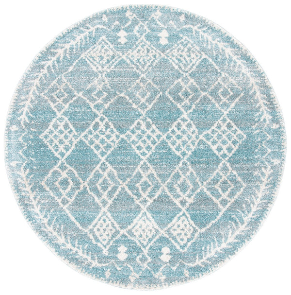 Tunisia 736 Bohemian Power Loomed 100 % Polyproplene Pile Rug Aqua / Ivory