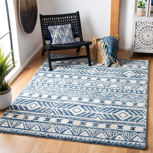 Tunisia 739 Bohemian Power Loomed 100 % Polyproplene Pile Rug Navy / Ivory