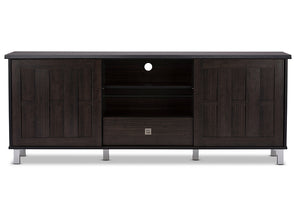 Baxton Studio Unna 70-Inch Dark Brown Wood TV Cabinet with 2 Sliding Doors and Drawer