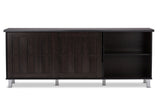 Baxton Studio Unna 70-Inch Dark Brown Wood TV Cabinet with 2 Sliding Doors and Drawer