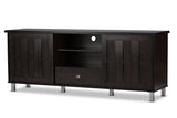 Baxton Studio Unna 70-Inch Dark Brown Wood TV Cabinet with 2 Sliding Doors and Drawer