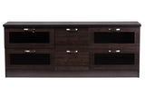Adelino 63 Inches Dark Brown Wood TV Cabinet with 4 Glass Doors and 2 Drawers