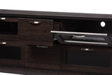 Baxton Studio Adelino 63 Inches Dark Brown Wood TV Cabinet with 4 Glass Doors and 2 Drawers