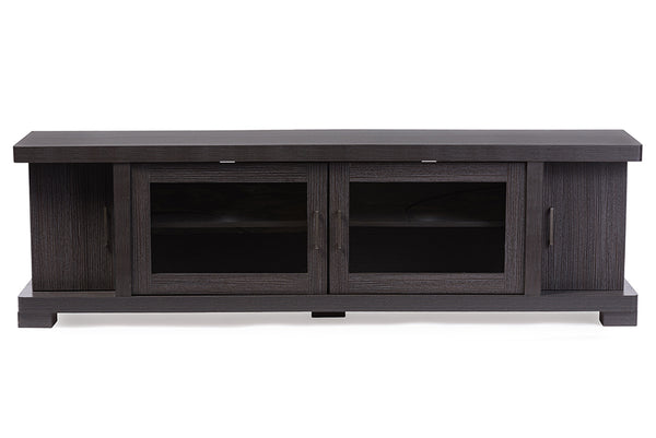 Baxton Studio Viveka 70-Inch Dark Brown Wood TV Cabinet with 2 Glass Doors and 2 Doors