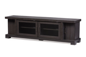 Baxton Studio Viveka 70-Inch Dark Brown Wood TV Cabinet with 2 Glass Doors and 2 Doors
