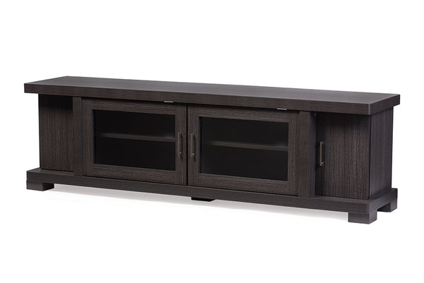 Baxton Studio Viveka 70-Inch Dark Brown Wood TV Cabinet with 2 Glass Doors and 2 Doors