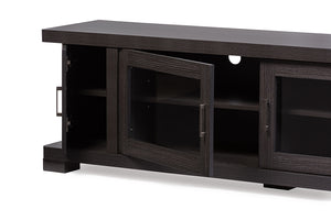 Baxton Studio Viveka 70-Inch Dark Brown Wood TV Cabinet with 2 Glass Doors and 2 Doors