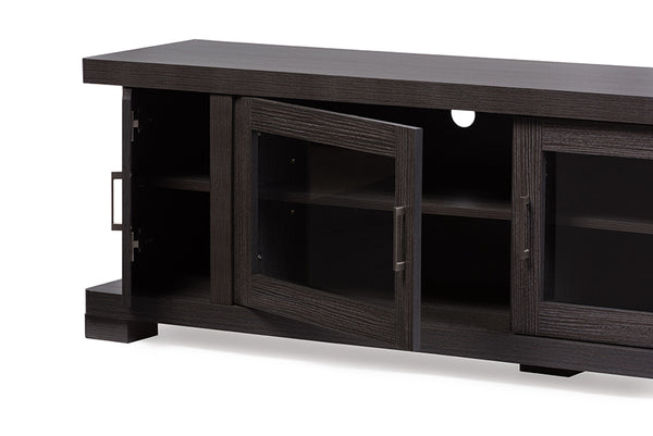 Baxton Studio Viveka 70-Inch Dark Brown Wood TV Cabinet with 2 Glass Doors and 2 Doors
