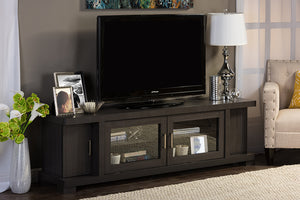 Baxton Studio Viveka 70-Inch Dark Brown Wood TV Cabinet with 2 Glass Doors and 2 Doors