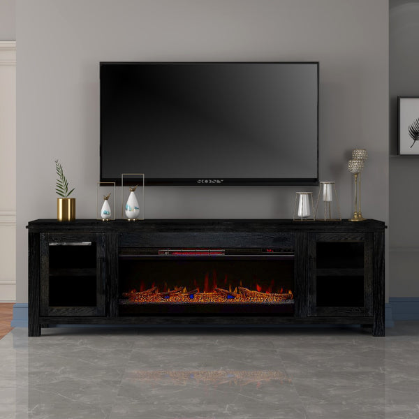 Legends Furniture Distressed Black TV Stand with 42 Inch Electric Fireplace Included TY5401.CLV