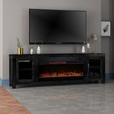 Distressed Black TV Stand with 42 Inch Electric Fireplace Included