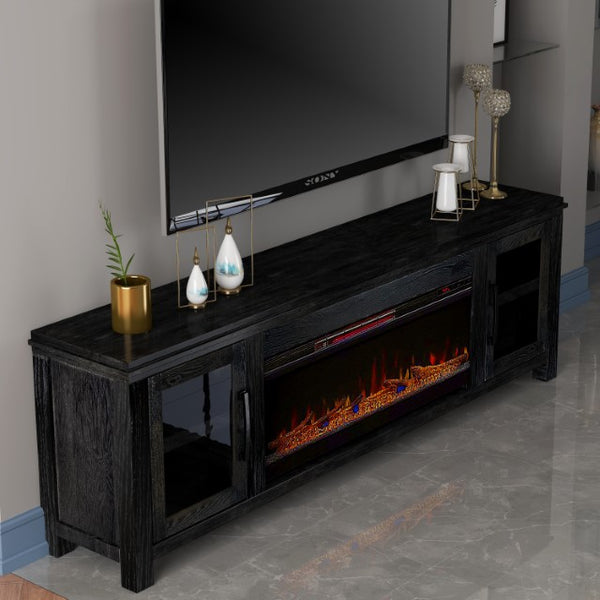 Legends Furniture Distressed Black TV Stand with 42 Inch Electric Fireplace Included TY5401.CLV