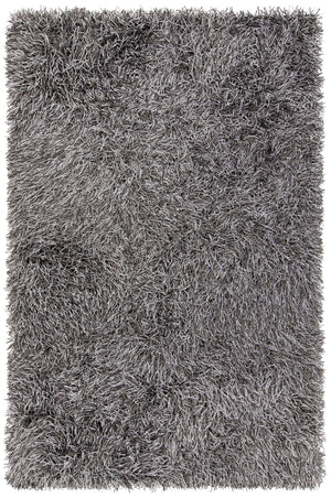 Chandra Rugs Tyra 80% Polyester + 20% Cotton Hand-Woven Shag Rug Grey/Black 9' x 13'