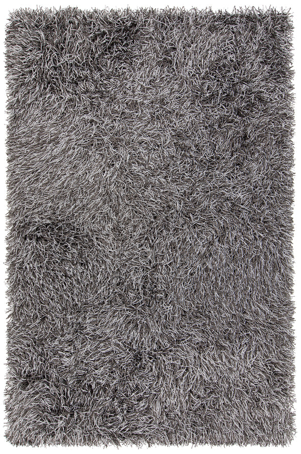 Chandra Rugs Tyra 80% Polyester + 20% Cotton Hand-Woven Shag Rug Grey/Black 9' x 13'