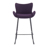 Tara Contemporary Counter Stool in Black Metal and Purple Noise Fabric by LumiSource - Set of 2