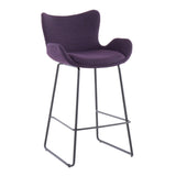 Tara Contemporary Counter Stool in Black Metal and Purple Noise Fabric by LumiSource - Set of 2