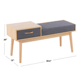 Telephone Contemporary Bench in Natural Wood and Grey Fabric with Pull-Out Drawer by LumiSource