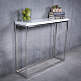 Teresa Console Table in White Lacquer with Polished Stainless Steel Frame