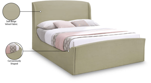 Tess Velvet / MDF / Plastic / Foam Contemporary Beige Velvet Queen Bed (3 Boxes) - 64.5" W x 91" D x 51" H