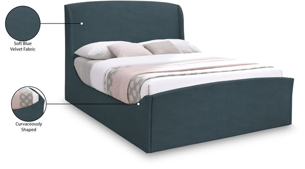 Tess Velvet / MDF / Plastic / Foam Contemporary Blue Velvet King Bed (3 Boxes) - 80.5" W x 91" D x 51" H
