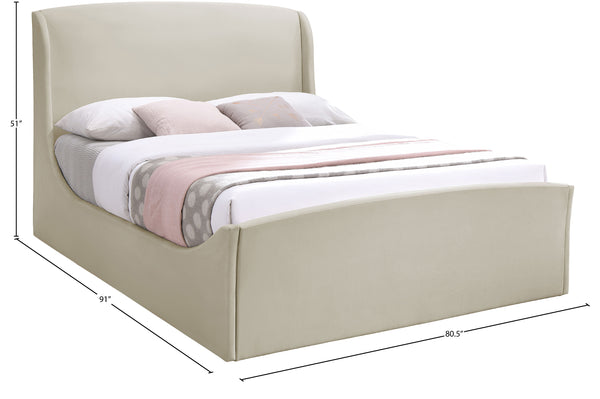 Tess Velvet / MDF / Plastic / Foam Contemporary Cream Velvet King Bed (3 Boxes) - 80.5" W x 91" D x 51" H