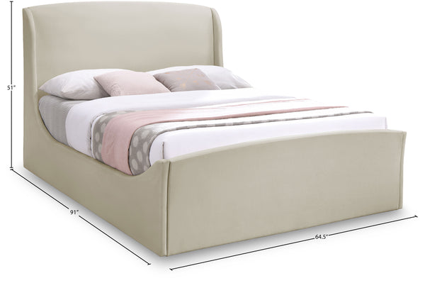 Tess Velvet / MDF / Plastic / Foam Contemporary Cream Velvet Queen Bed (3 Boxes) - 64.5" W x 91" D x 51" H