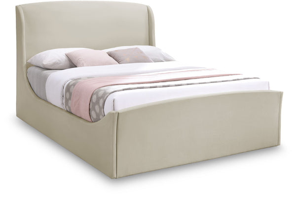 Tess Velvet / MDF / Plastic / Foam Contemporary Cream Velvet Queen Bed (3 Boxes) - 64.5" W x 91" D x 51" H