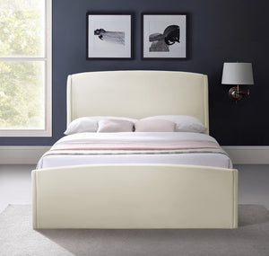 Tess Velvet / MDF / Plastic / Foam Contemporary Cream Velvet Queen Bed (3 Boxes) - 64.5" W x 91" D x 51" H