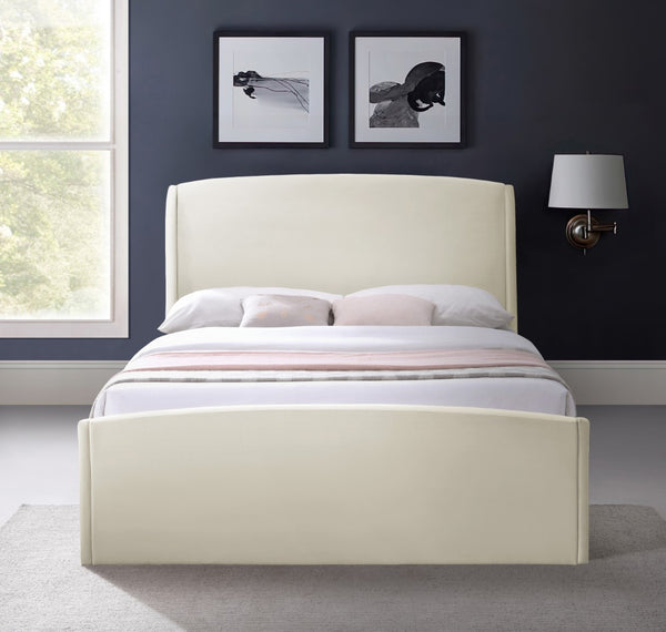 Tess Velvet / MDF / Plastic / Foam Contemporary Cream Velvet Queen Bed (3 Boxes) - 64.5" W x 91" D x 51" H