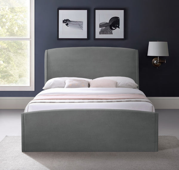 Tess Velvet / MDF / Plastic / Foam Contemporary Grey Velvet Queen Bed (3 Boxes) - 64.5" W x 91" D x 51" H