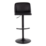 Toriano Contemporary Adjustable Bar Stool in Black Steel with Rounded T Footrest and Black Faux Leather by LumiSource - Set of 2