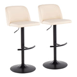 Toriano Contemporary Adjustable Bar Stool in Black Steel with Rounded T Footrest and Cream Faux Leather by LumiSource - Set of 2