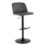 Toriano Contemporary Adjustable Bar Stool in Black Steel with Rounded T Footrest and Grey Faux Leather by LumiSource - Set of 2