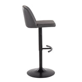 Toriano Contemporary Adjustable Bar Stool in Black Steel with Rounded T Footrest and Grey Faux Leather by LumiSource - Set of 2