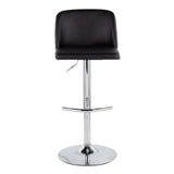 Toriano Contemporary Adjustable Bar Stool in Chrome with Rounded T Footrest and Black Faux Leather by LumiSource - Set of 2