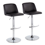 Toriano Contemporary Adjustable Bar Stool in Chrome with Rounded T Footrest and Black Faux Leather by LumiSource - Set of 2