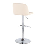 Toriano Contemporary Adjustable Bar Stool in Chrome with Rounded T Footrest and Cream Faux Leather by LumiSource - Set of 2
