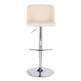 Toriano Contemporary Adjustable Bar Stool in Chrome with Rounded T Footrest and Cream Faux Leather by LumiSource - Set of 2